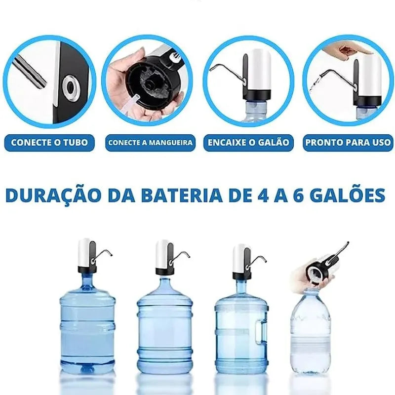 Bomba de água elétrica para galão  de retirada de água para bombeamento de água. Carregador USB.