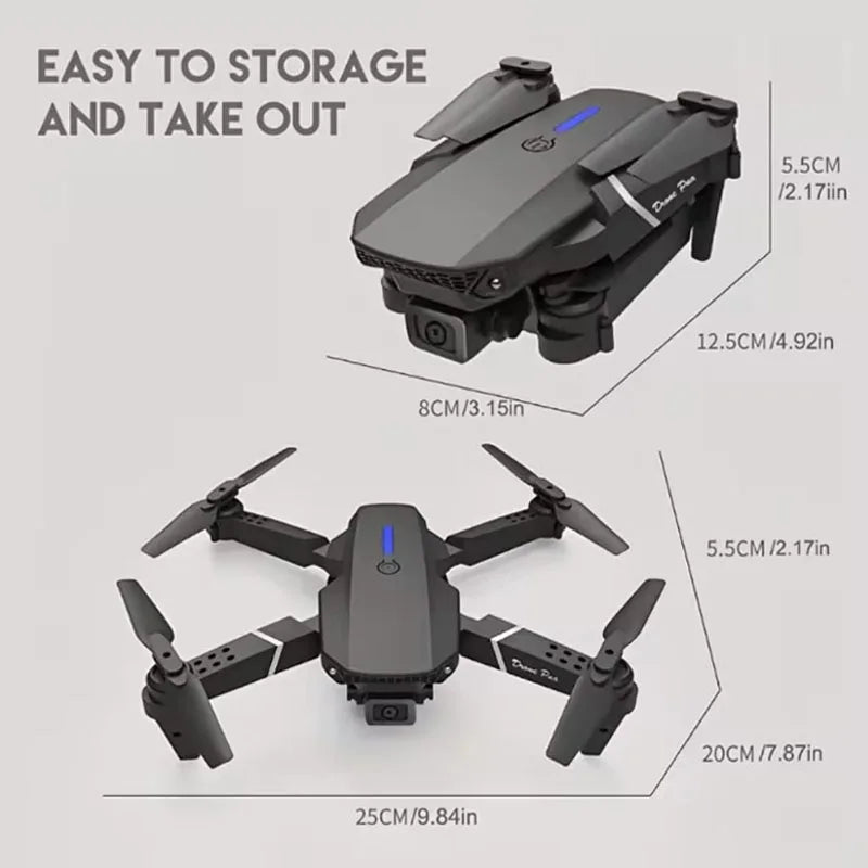 Espetacular DRONE E88 Pro - 2 X HD Camera HD com 4K 1080x720 pixels - Dobrável - WIFI