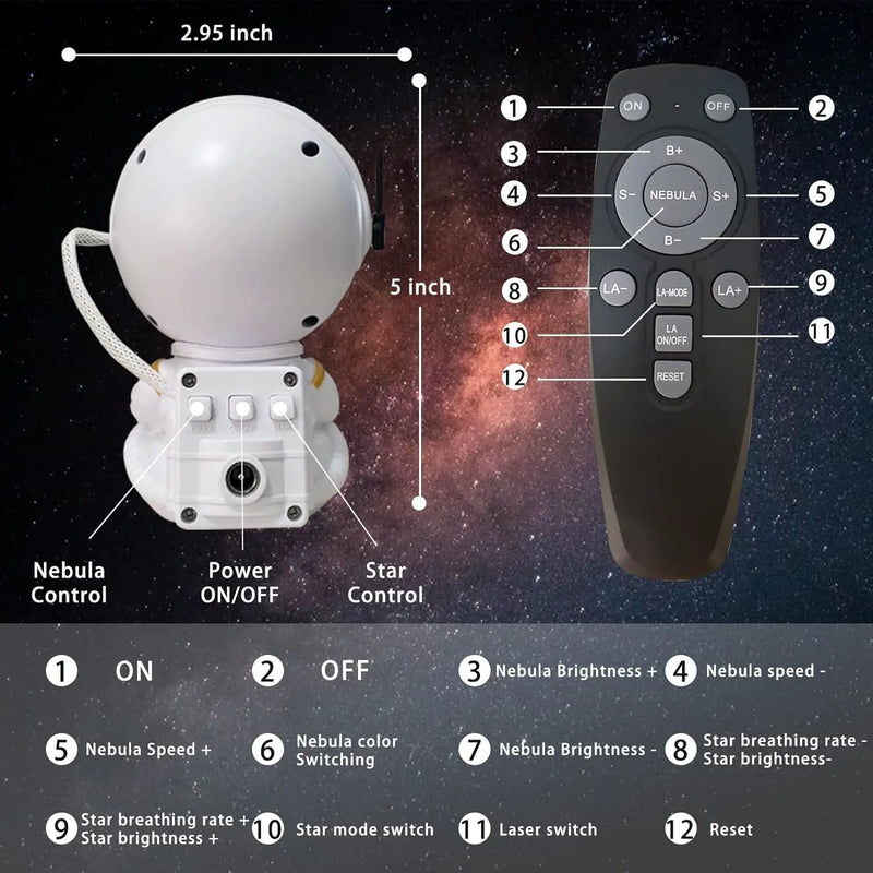 Astronauta Projetor (LED) de Galáxias, Nebulosas e Céu Estrelado para Quarto Infantil (Crianças).