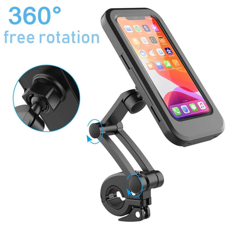 Suporte universal para celular na motocicleta. Á PROVA D’ÁGUA.  Ajustável com Rotação de 360 °.