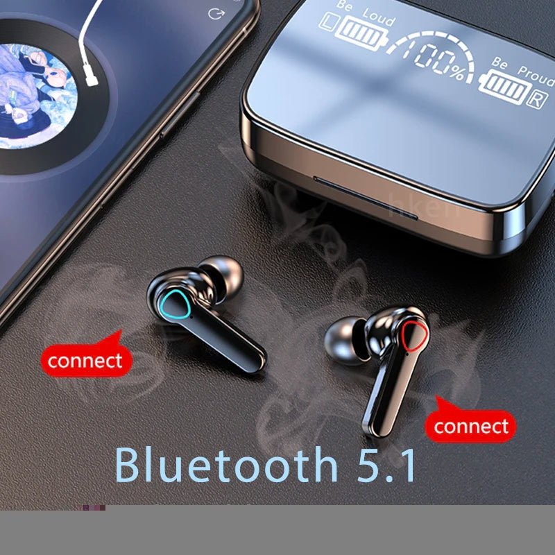 Fone de ouvido M19  sem fio Bluetooth 5.3, Fones de Ouvido Bluetooth ipx5. À prova d'água com Microfone, Hifi estéreo.