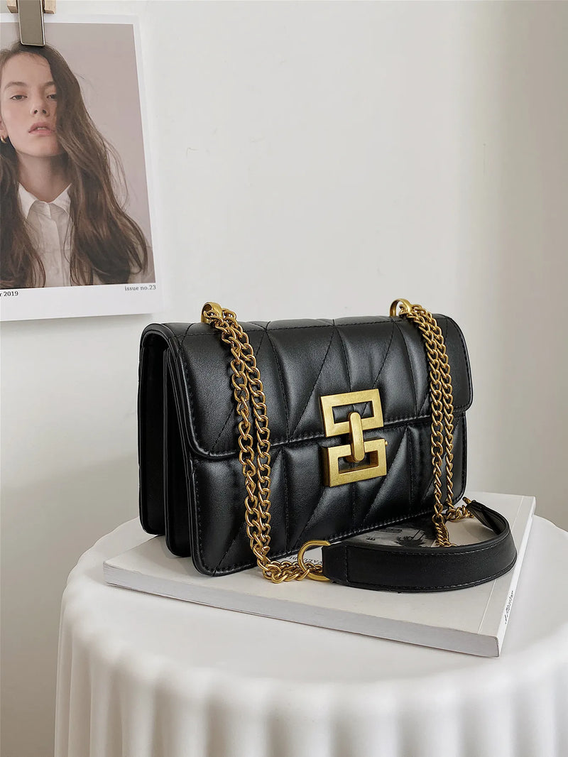 Bolsa Tiracolo com Design em Relevo de Diamante e Corrente Fashion - A Escolha das Mulheres Modernas!